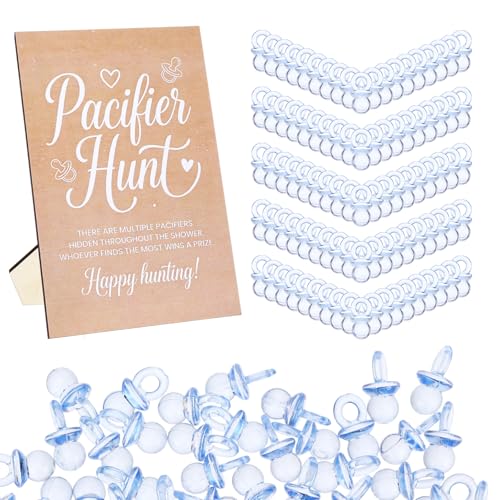PanJoidys 51 Pcs Kraft Pacifier Hunt Baby Shower Game (Blue)