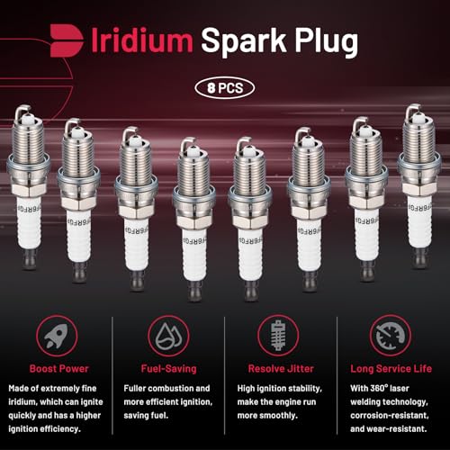 Image of BDFHYK 6441 Iridium Spark Plugs Compatible with Dodge Ram 1500 /2500 Van Dakota Durango Nitro,Compatible with Jeep Grand Cherokee Commander,TL EL 2.0L 3.2L 4.8L L4 V6 V8 Replacement for XP5224 Set of 8