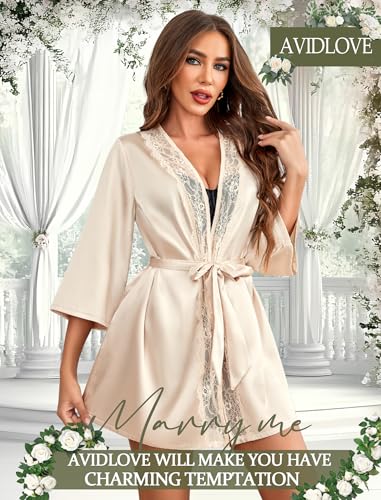 Image of Avidlove Women's Kimono Robe Short Satin Pure Short Silky Robes