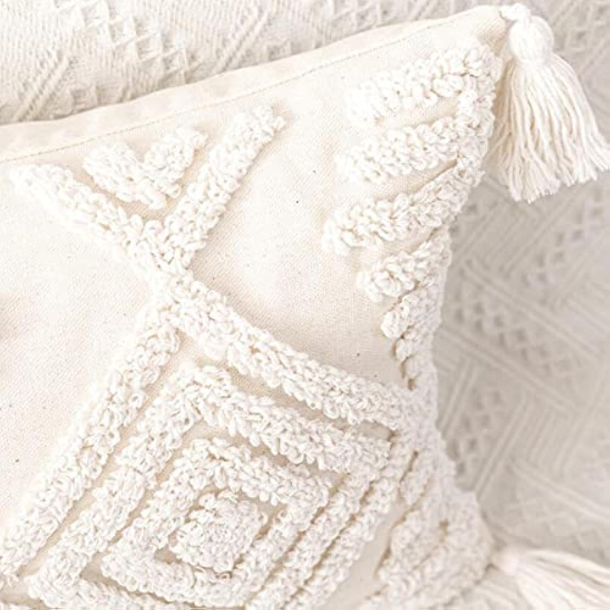 Boho Farmhouse Throw Pillow Cover with Tassels