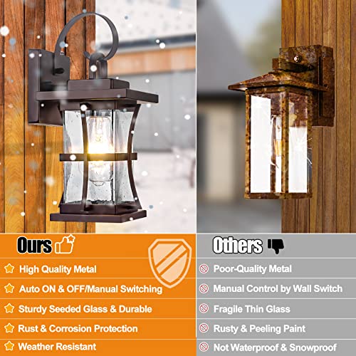 2-Pack Dusk To Dawn Outdoor Lighting - Oil Rubbed Bronze Exterior Porch Light Fixtures Wall Mount, 100% Anti-Rust Brown Outside Wall Sconce, Waterproof Dusk To Dawn Wall Lights For House Garage #TOP5