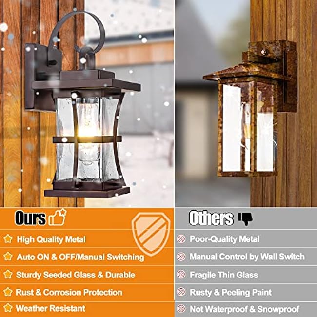 2-Pack Dusk to Dawn Outdoor Lighting Oil Rubbed Bronze Wall Mount Brown Outside Wall Sconce