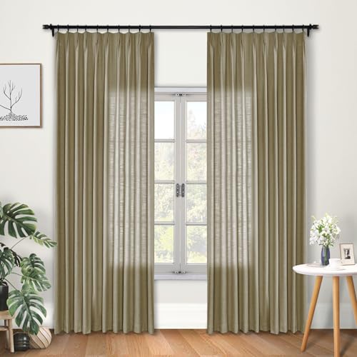 Macochico Room Darkening Curtains for Bedroom Taupe Grey Linen Pinch