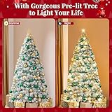 Yaheetech 6ft Pre-lit Flocked Artificial Christmas Tree with 250 Warm White LED Lights, 780 Tips & Foldable Stand, Holiday Decorative Tree, 8 Lighting Modes, 183 cm, Green & White - Image 9