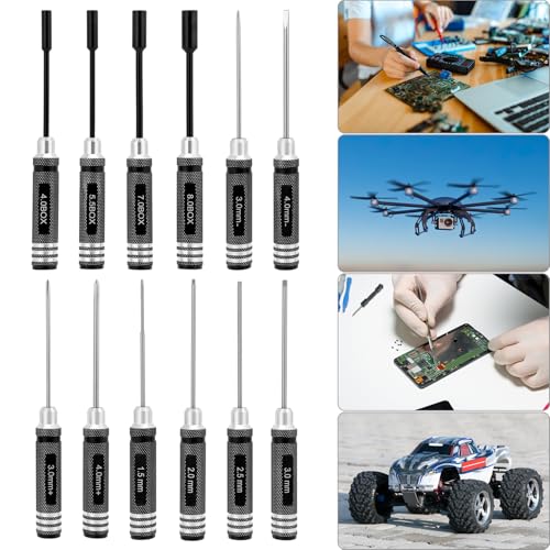 QWORK® 18 in 1 RC Tool Set, RC Car Tool Set, for RC Cars Boats, Racing Drones, Robots, Black, 18pcs - Image 2