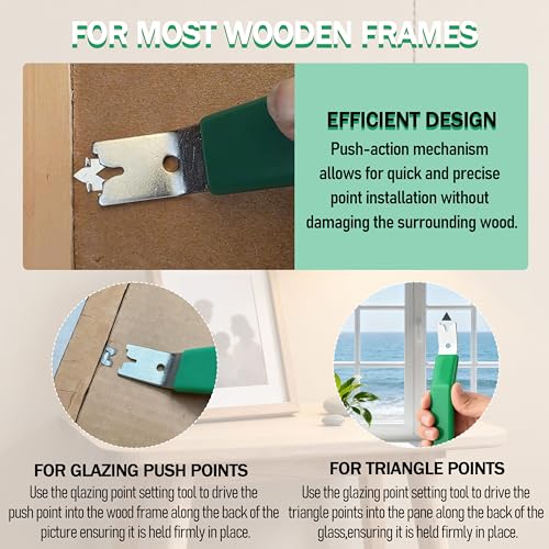 Glazier Point Driver with 100 Push Points for Glass Mounting Tool, Glazier Push Point Driver Tool for Glass Photo Frame Cross Stitching - Thumbnail 3