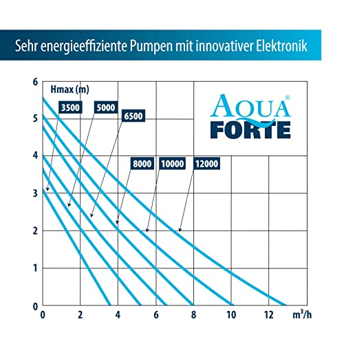 AQUAFORTE – Pompa per Filtro/laghetto DM5000 12 Volt. 5 m³/h, Altezza 3,5 m, 40 Watt