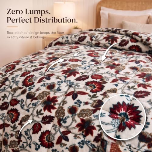 Image of SANMARINO Luxury Flannel Quilted Comforter for Double Bed | Ultra Soft Plush Razai with Modern Floral Design | Fuffly, Cozy All Season Blanket for Mild & Heavy Winter |220x230 cm,Cream & Maroon