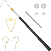 Attic Ladder Pull Down System Hook Kit Portable Attic Stair Door Drop Down Hook with Telescopic Pole for Easy Rope Replacement.9 pieces,Gold+silver