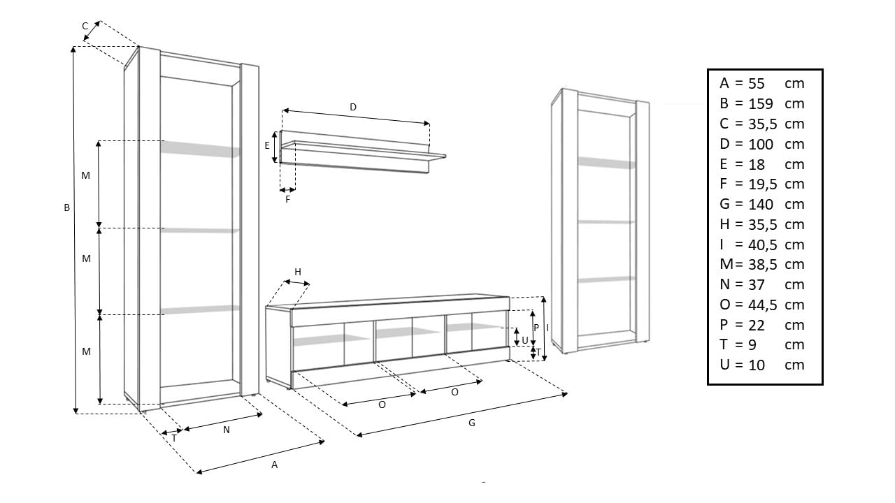 Komodee Ensemble TV Tivoli Grande A1 Blanc/Blanc 250x159x35 cm