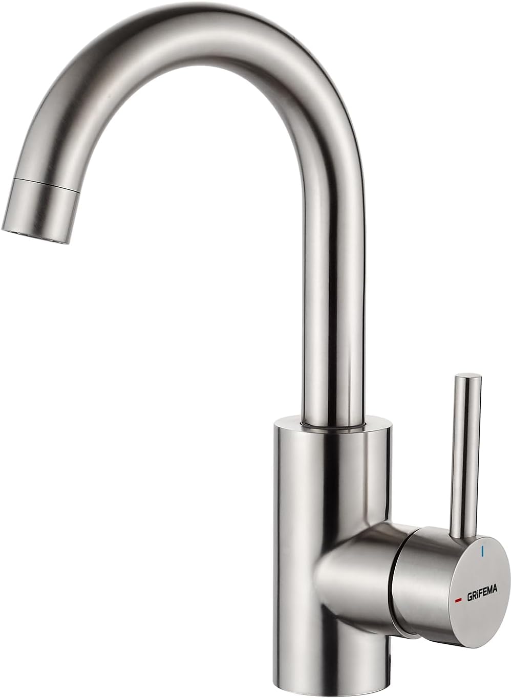 GRIFEMA Basin Mixer Tap for Washbasin – 360° Swivel Stainless Steel Basin Faucet with Single Lever Hot & Cold Water Mixer, Water-Saving Aerator, Brushed Chrome Finish, Easy DIY Installation, G1002A