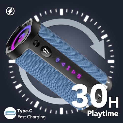 Image of Portable Bluetooth Speaker, Bluetooth 5.4 Speaker,30W Dual Speaker with LED Display, Deep Bass, 30H Playtime, Colorful RGB Lights, IPX7 Waterproof,TWS pairing for Outdoor /Home /Party /Travel,Gift Ideas