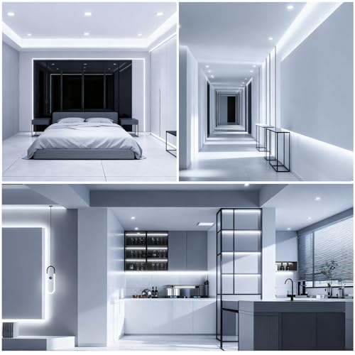 Image of phopollo White LED Strip Lights, 18ft Dimmable 6500k Daylight White Led Light Strip, 840 LEDs Flexible Led Lights for Bedroom, Mirror, Kitchen Decoration