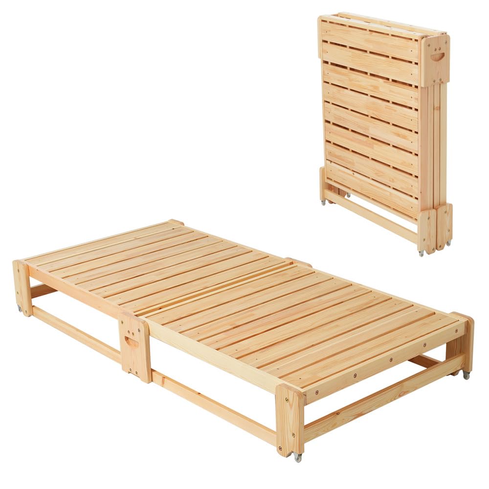 折り畳みベッド2台セット すのこベッド 省スペース キャスター付き