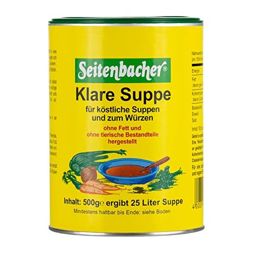 Seitenbacher Klare Suppe I Gemüsebrühe I der Allrounder I ohne Fett I ergiebig I vegan I glutenfrei I lactosefrei I (1x 500 g)