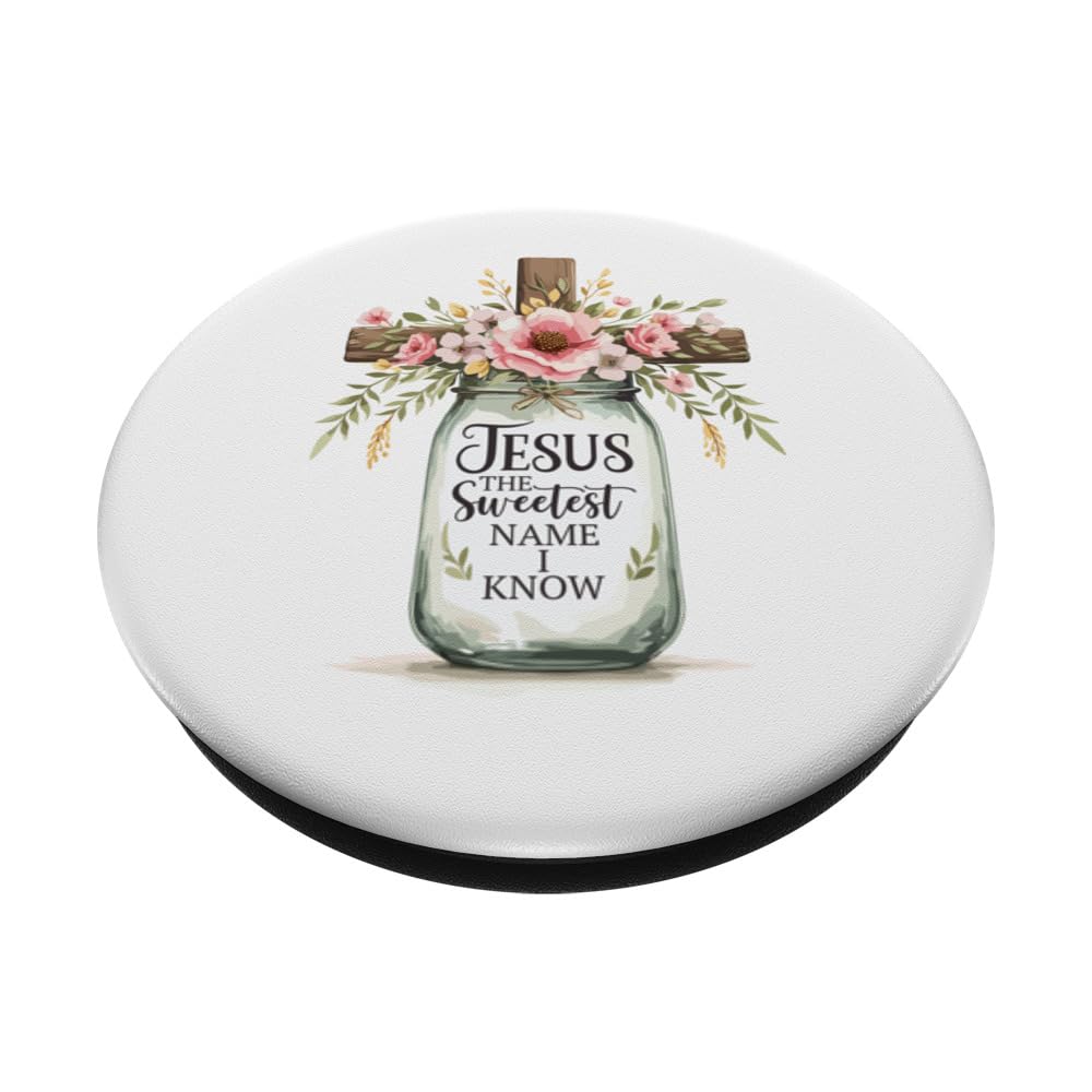 Jesus The Sweetest Name I Know - Cross - Flowers- Christian PopSockets Swappable PopGrip, Black - Image 2