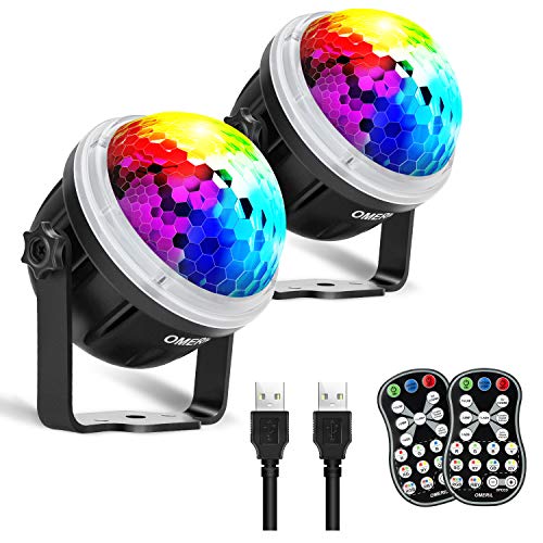 OMERIL Party Lights Disco Balls, 2 Pack USB Powered 11 RGBY Color Disco Lights Sound Activated Strobe Light with Remote Control DJ Lights for Parties Birthday Bar Karaoke Xmas Wedding Show Club