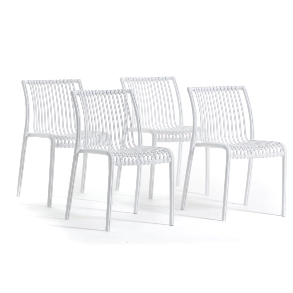 SIEDITI FUORI E DENTRO Sedie da esterno, giardino in resina con fibra di vetro impilabili, senza braccioli, di design, moderne Olimpia (4, Bianco)