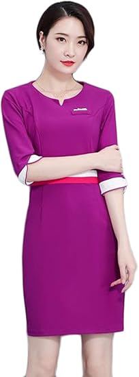 Amazon Co Jp ジンニュウ レディース ワンピース 通勤 フォーマル Ol 五分袖 Vネック 女性 制服 ユニフォーム クリニック 歯科 医療 事務 美容 無地 おしゃれ 夏 服 ファッション小物