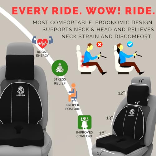 Image of MRRON Memory Foam Posture Corrector Car Seat Cushions Combo | Orthopedic Backrest, Coccyx Cushion & Neckrest | Ergonomic Lumbar Comfort Seat Cushion | Reduces Sciatica, (Black, Spine Support)
