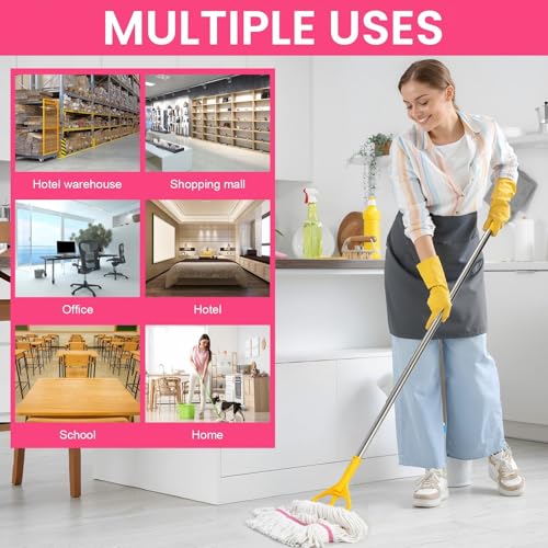 Image of Eccliy 6 Pack Commercial Mop Heads Replacement Heavy Duty 18 oz Loop End Cotton String Wet Mop Refills Washable Absorbent Reusable for Industrial Home Tile Wood Concrete Floor (White,Pink)