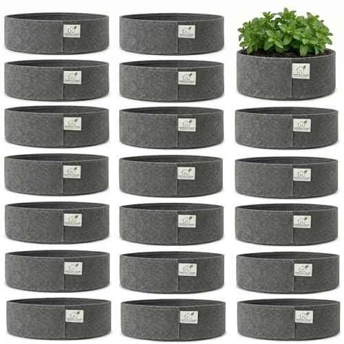 Image of 400 GSM Geo Fabric Round Grow Bags 18x6 Inch, Dark Grey Planting Bags for Terrace and Kitchen Gardening Pack of 20