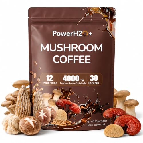 PowerH2O+ 12 In 1 Mushroom Coffee, 4800mg Mushroom Blend, Lions