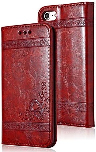 MIIA Wallet Cases - Leather Flip Phone Case for iPhone X 6 6s 7 8 Plus 5 5s for iPhone X Xr Xs Max Retro Card Slot Phone Case Full Cover - for iPhone XR_red - Clip Women Arm Blocking Dress Guess