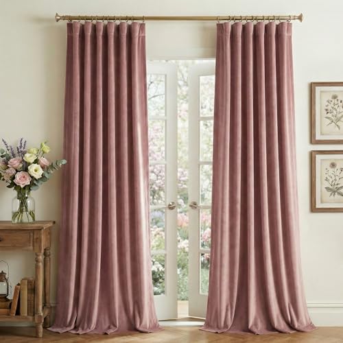 StangH Dusty Rose Pink Velvet Curtains 84 Inches Long 2 Panels