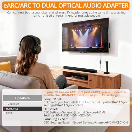 Image of Neoteck 1-in-2-out ARC /eARC Audio Extractor, HDMI ARC Audio to Optical Extractor with Supports PCM 2.0, Dolby 5.1, DTS 5.1, 24bit /192kHz, Plug and Play, for TV, Home Cinema & Legacy Audio Systems | with 1-in-2-out, Supports PCM 2.0, Dolby 5.1, DTS 5.1, 24bit /192kHz, Plug and Play for TV, Home Cinema & Legacy Audio Systems