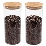 77L Food Storage Jar with Bamboo Lid, (Set of 2) Thickened Airtight Seal Glass Food Storage Jar, 52.36 FL OZ (1550 ML) Clear Coffee Bean Container for Serving Coffee, Tea, Spice and More