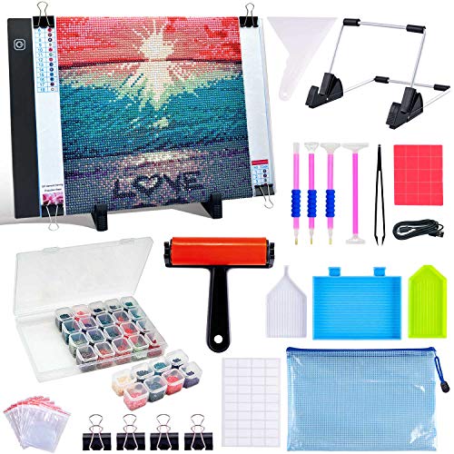 ARETI Diamond Painting Accessories Kits for Adults, A4 LED Light Pad Kit- Diamond Art Light Board with 5D Painting Tools Adjustable Brightness for Full Drill & Partial Drill 5D Diamond Art