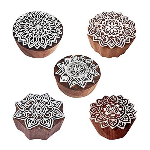 Royal Kraft Mandala Wooden Printing Stamps (Set of 5) - DIY Henna Fabric Textile Paper Clay Pottery Blocks Htag2206