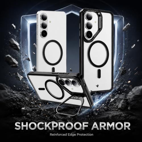 Image of MagPro ClearBack Case with Stand for Samsung Galaxy S24 Anti Yellow, Strong MagSafe Compatible Cover, Shockproof Armor, Scratch Resistant Polycarbonate Hard Back with Soft TPU Bumper Black