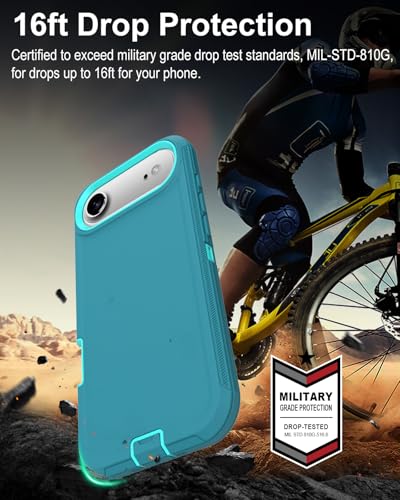 Image of for iPhone Air Case with Port Cover, Rubber Matte Finish, Teal | 3-Layer Heavy Duty Armor, 16ft Drop Protection, Non-Slip Shockproof & Anti-Fingerprint