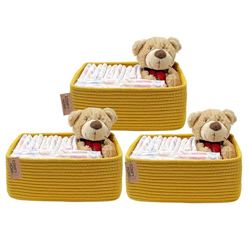 Image of COMFY-HOMI 13 inch x 8.5 inch x 5.1 inch Storage Baskets for Organizing | Cotton Rope Woven Basket | Toy Storage Bin Box | Basket for Shelves, Closet Organizer Bin, Decorative Closet Shelf, 3 Pack