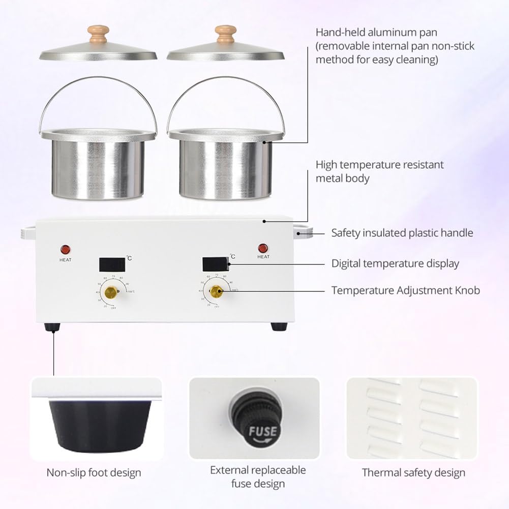 Kit De Depilación De Doble Cera, Cera De La Máquina De Cera con Tazón Y Palitos De Cera Y Palitos De Madera, Kits Profesionales De Cera Caliente, Olla De Calentador De Cera, para Mujeres, Salón