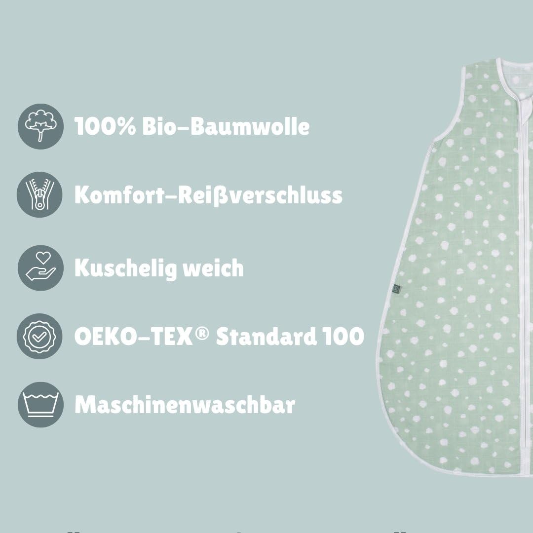 emma & noah Baby Schlafsack 0.5 TOG, Musselin Schlafsack für den Sommer, 100% Bio-Baumwolle, OEKO-TEX Zertifiziert, Atmungsaktiv und Leicht, Strampelsack für Neugeborene