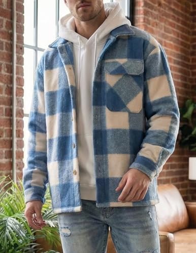 Image of ZAFUL Men's Shacket Aztec Print Shirt Jacket Flannel Button Up Turndown Collar Overshirt Chest Pocket Button Flap Thick Shirt