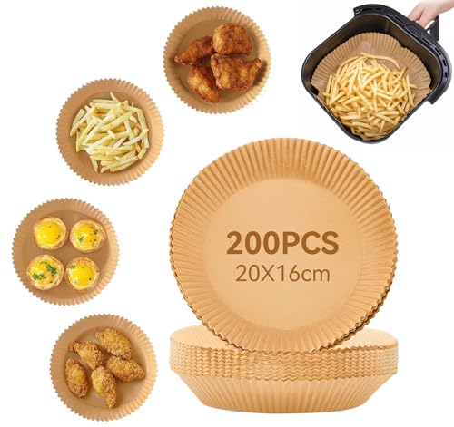Mocraft 200 Stück Backpapier für Heißluftfritteuse 4,5-6L Airfryer Backpapier Rund 16x20cm Greaseproof Paper für Heißluftfritteuse Mikrowelle Bratpfanne