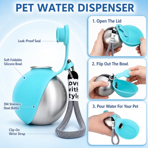 Generic 2-in-1 Stainless Steel Dog Water Bottle 10oz — view 3