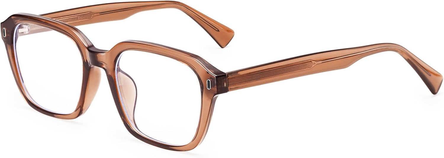 Dollger Blue Light Glasses Men Rectangle Vintage Brown Frame Anti BlueLight Blocking Glare Trendy Computer Gaming UV