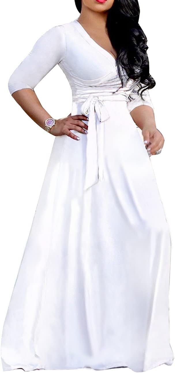 LightlyKiss Plus-Size Maxi Dresses for Women African Summer 3/4 Sleeves Beach Sundress with Pockets - Image 2