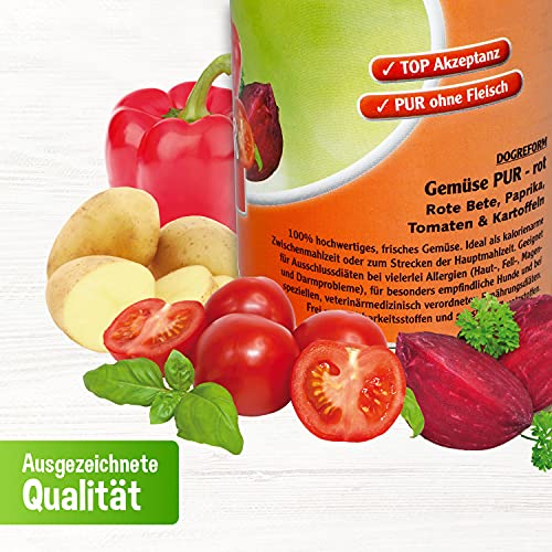 Schecker Hundefutter - 100% Gemüse PUR - rot - Nassfutter für Hunde - 12 x 410 g - getreidefrei - kalorienarm - Diätfutter - BARFen