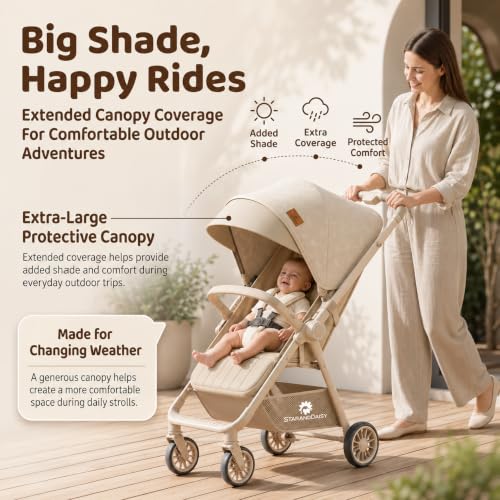 Image of StarAndDaisy Stroller for Baby, Foldable Baby Stroller with Reversible Seat, 3 Recline Positions, 5-Point Safety Harness, Adjustable Footrest, Large Canopy & Storage Basket