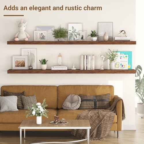 Image of 55 Inch Floating Shelves, 12 Inch Deep Floating Shelves for Wall, Extra Deeper & Thicker Wooden Wall Shelf with Invisible Brackets, Shelf for Bedroom Home Decor(Rustic Brown, Set of 2)