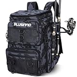 PLUSINNO Fishing Tackle Backpack with Rod Holders，42L Water-resistant Fishing Bag Store Fishing Gear, Fisher Gifts For Men.