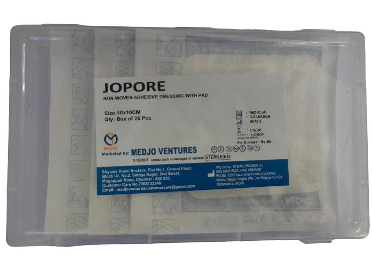 JOMED JOPORE NON WOVEN ADHESIVE DRESSING WITH PAD SIZE : 10 X 10 CM BOX OF 25 PCS