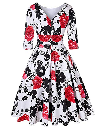 Image of MINTLIMIT Women's 1950s Retro Vintage Cocktail Party 3 /4 Sleeve Swing Dress