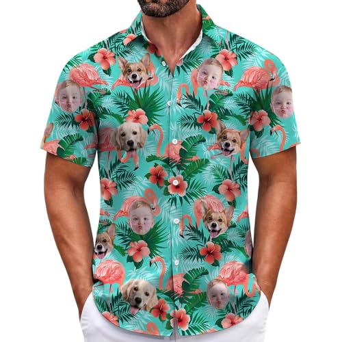 Custom Hawaiian Shirt with Face Picture for Men Custom Shirts Personalized Funny Button Down Hawaiian Beach Shirts w/Photo